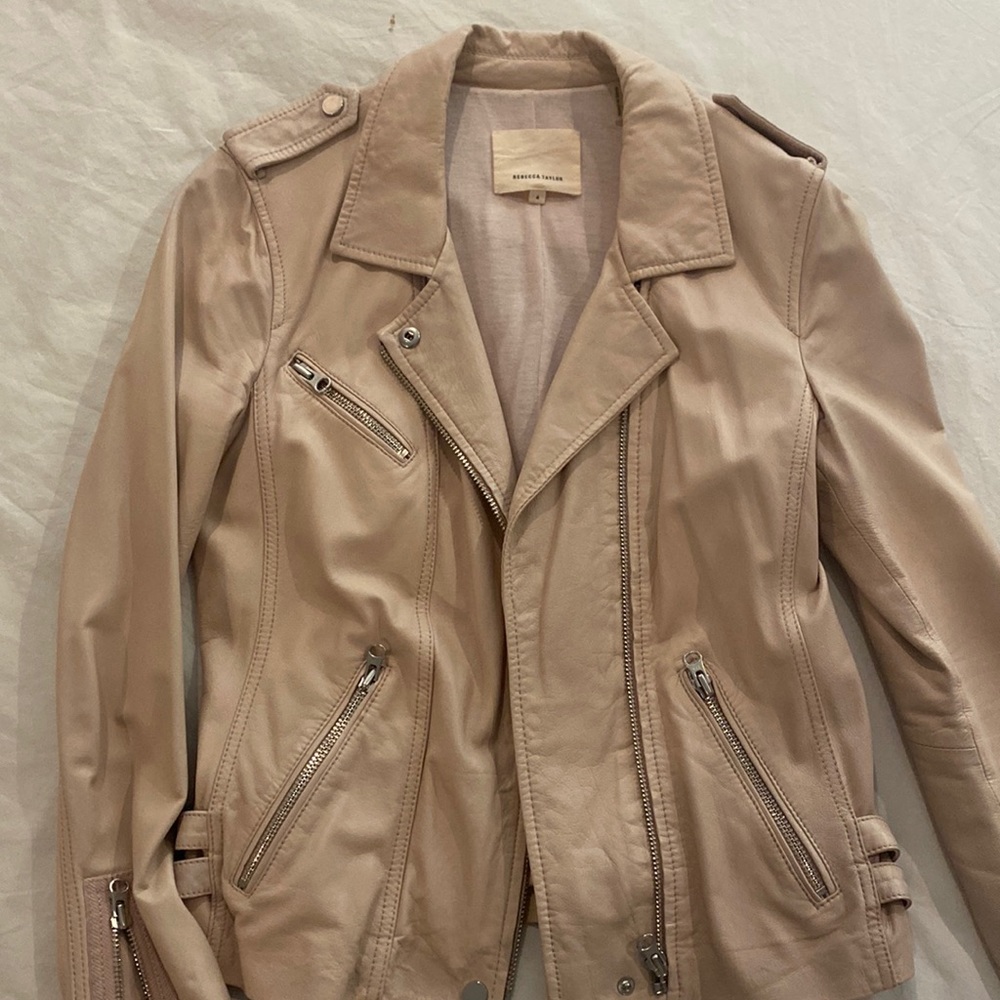 Rebecca Taylor Leather motorcycle jacket in dusty rose. Size 4. Great condition